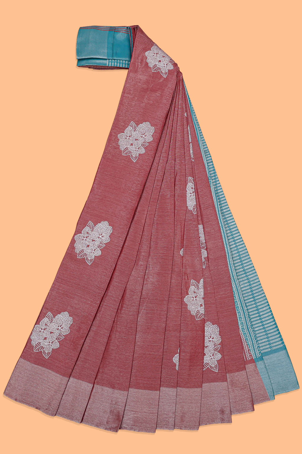 Borderless onion pink floral motifs art tissue saree with contrast  pallu and blouse