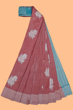 Borderless onion pink floral motifs art tissue saree with contrast  pallu and blouse