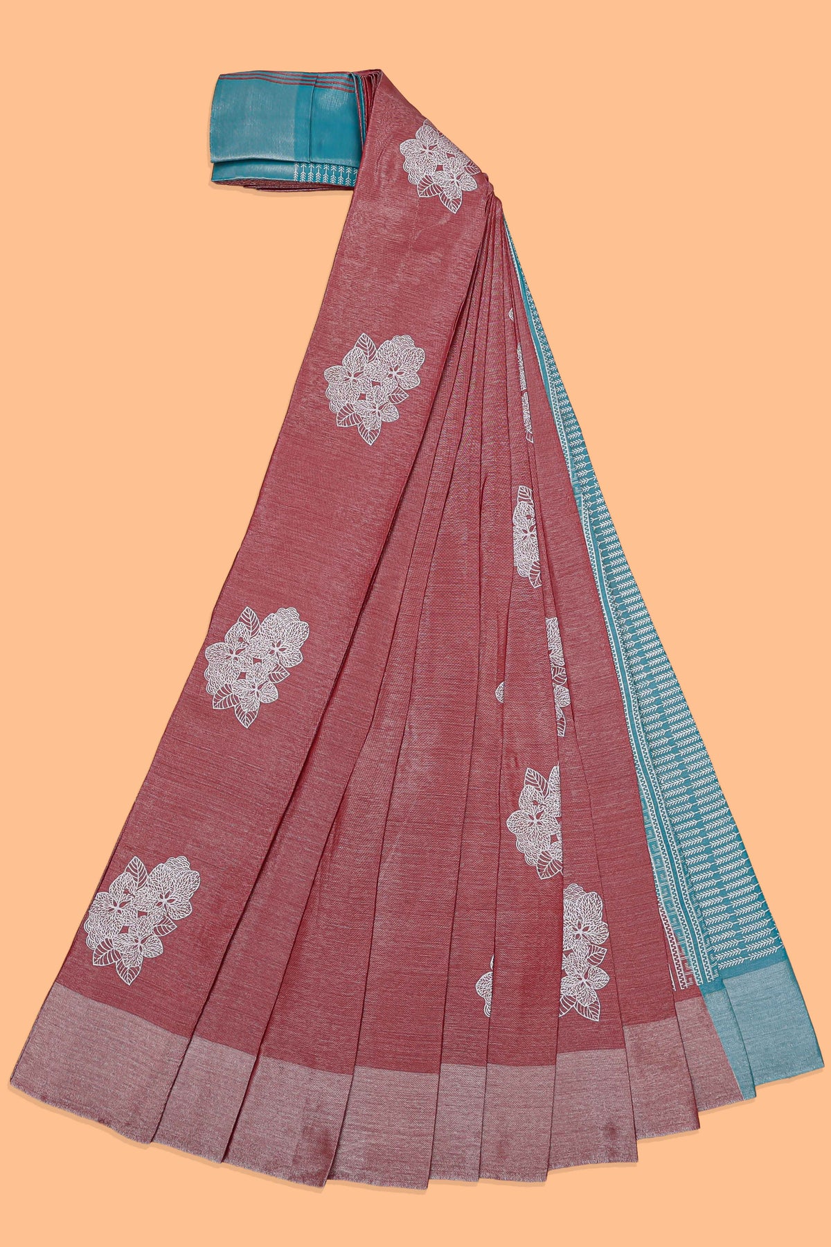 Borderless onion pink floral motifs art tissue saree with contrast  pallu and blouse