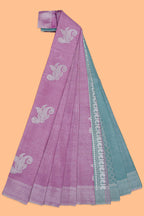 Borderless pink floral motifs art tissue saree with contrast  pallu and blouse