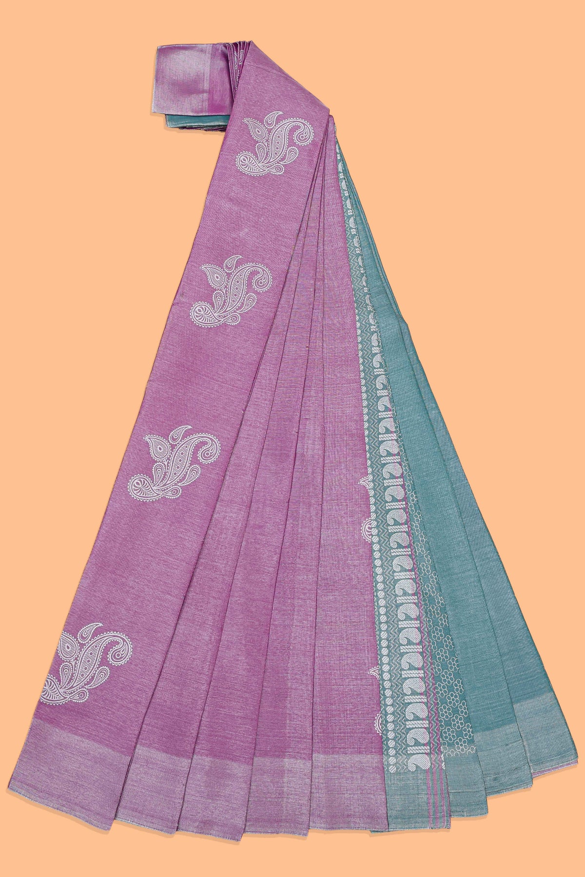 Borderless pink floral motifs art tissue saree with contrast  pallu and blouse