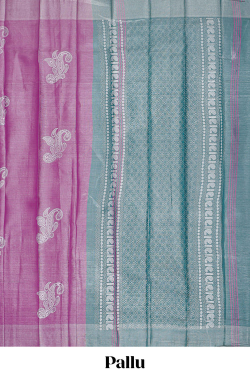 Borderless pink floral motifs art tissue saree with contrast  pallu and blouse