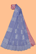 Borderless lavender geometric floral motifs art tissue saree with contrast  pallu and blouse