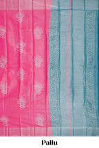 Borderless bright pink floral motifs art tissue saree with contrast  pallu and blouse