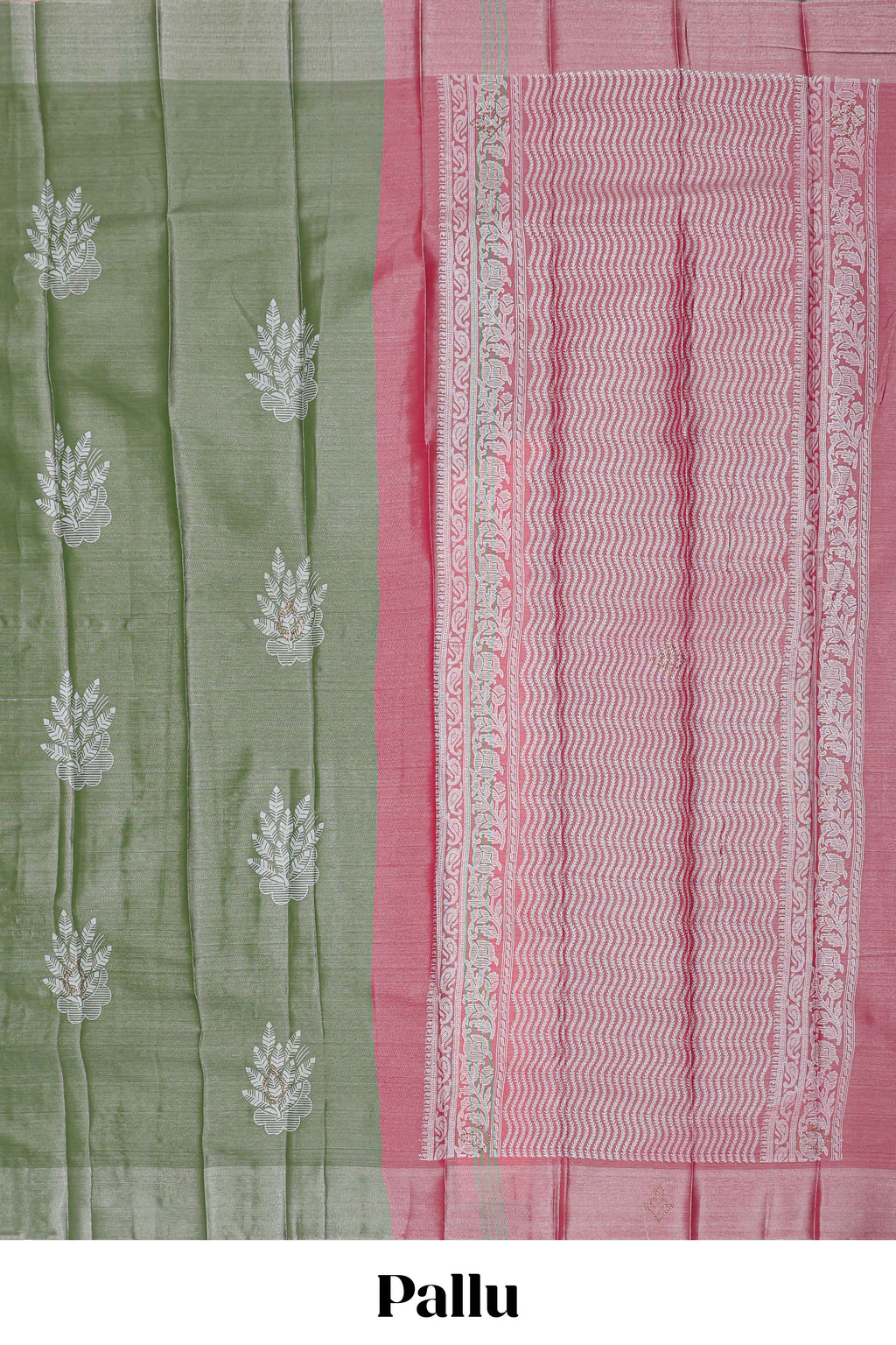 Borderless moss green floral motifs art tissue saree with contrast  pallu and blouse