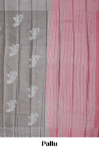 Borderless grey floral motifs art tissue saree with contrast  pallu and blouse
