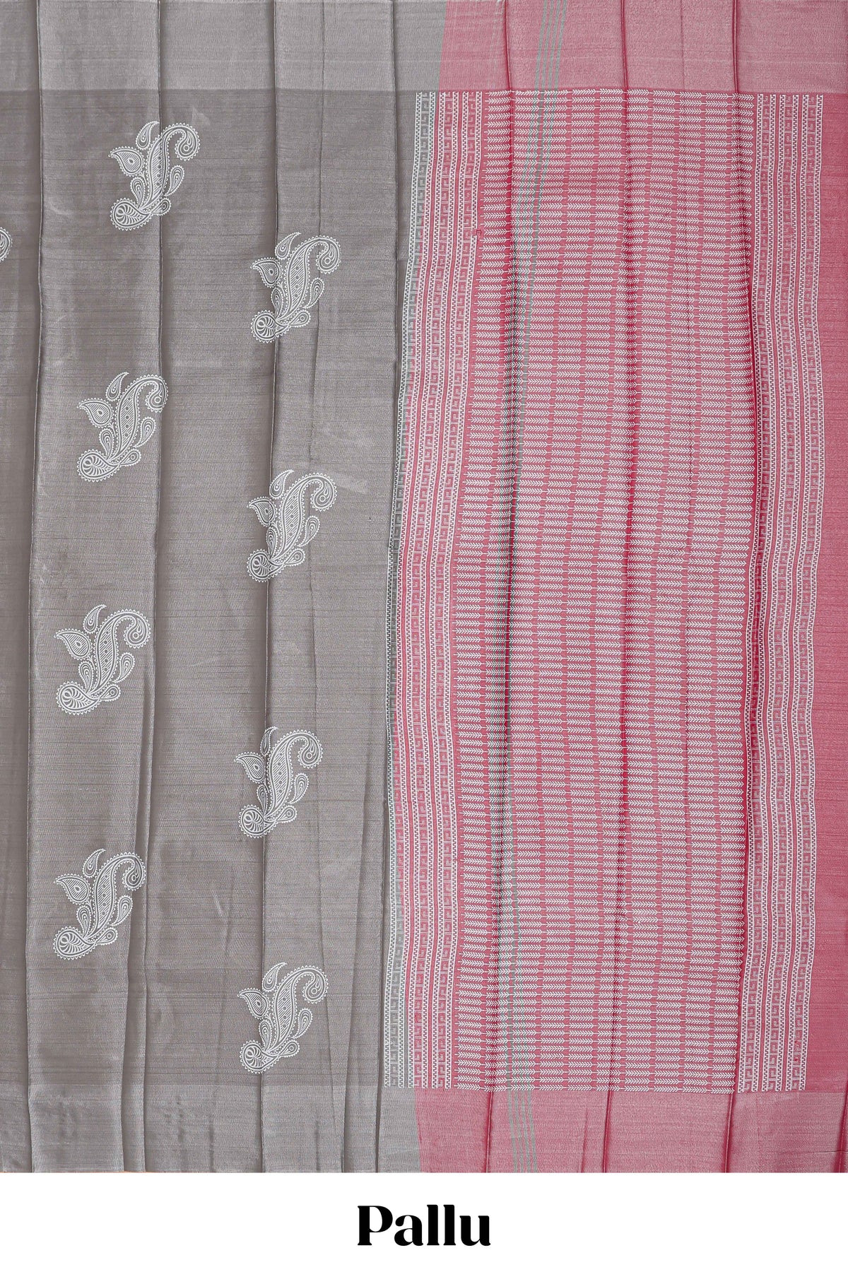 Borderless grey floral motifs art tissue saree with contrast  pallu and blouse