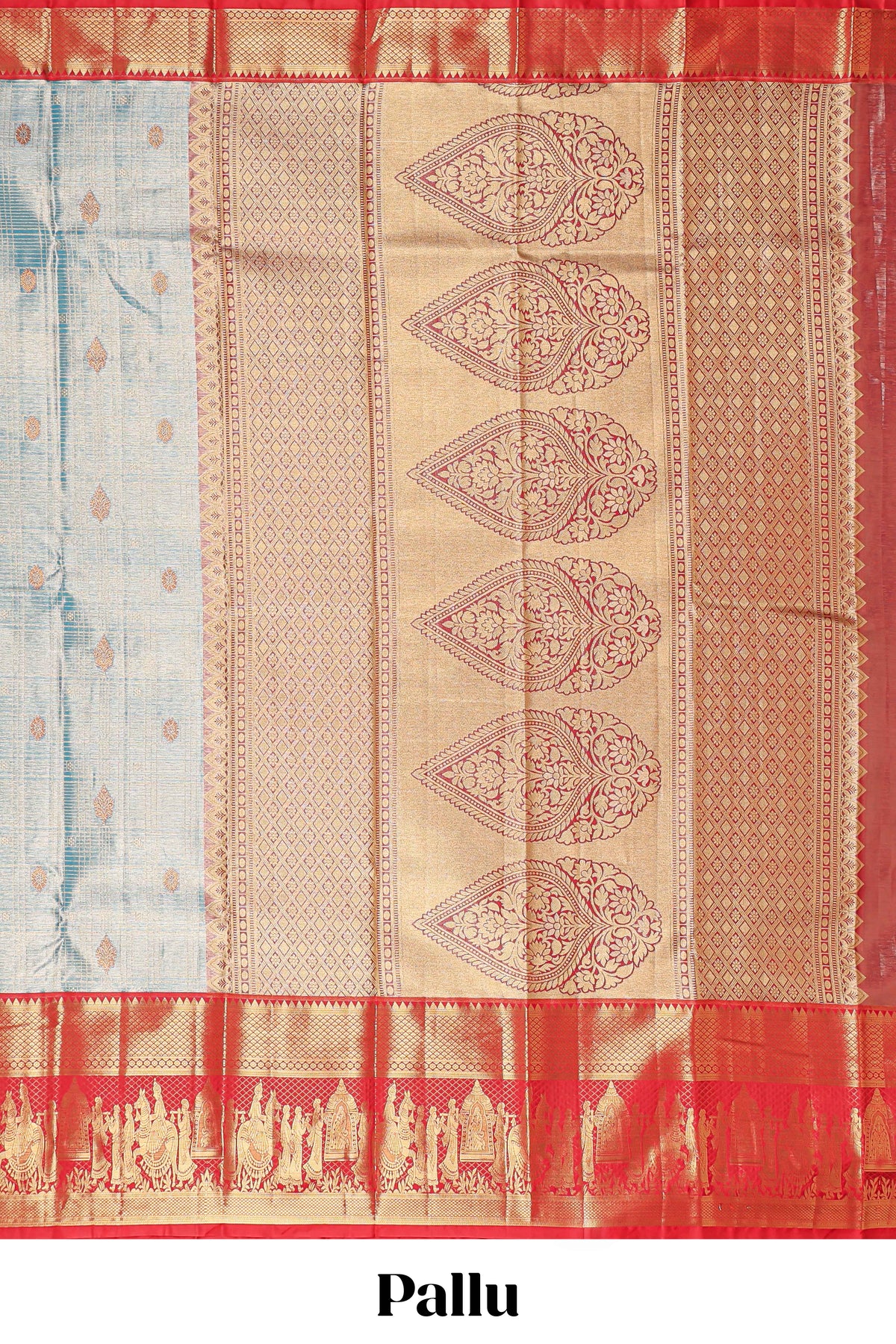 Light blue geometric checked  floral motifs design with contrast palak zari design border and blouse