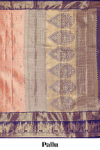 Orange geometric checked  floral motifs design with contrast palak zari design border and blouse