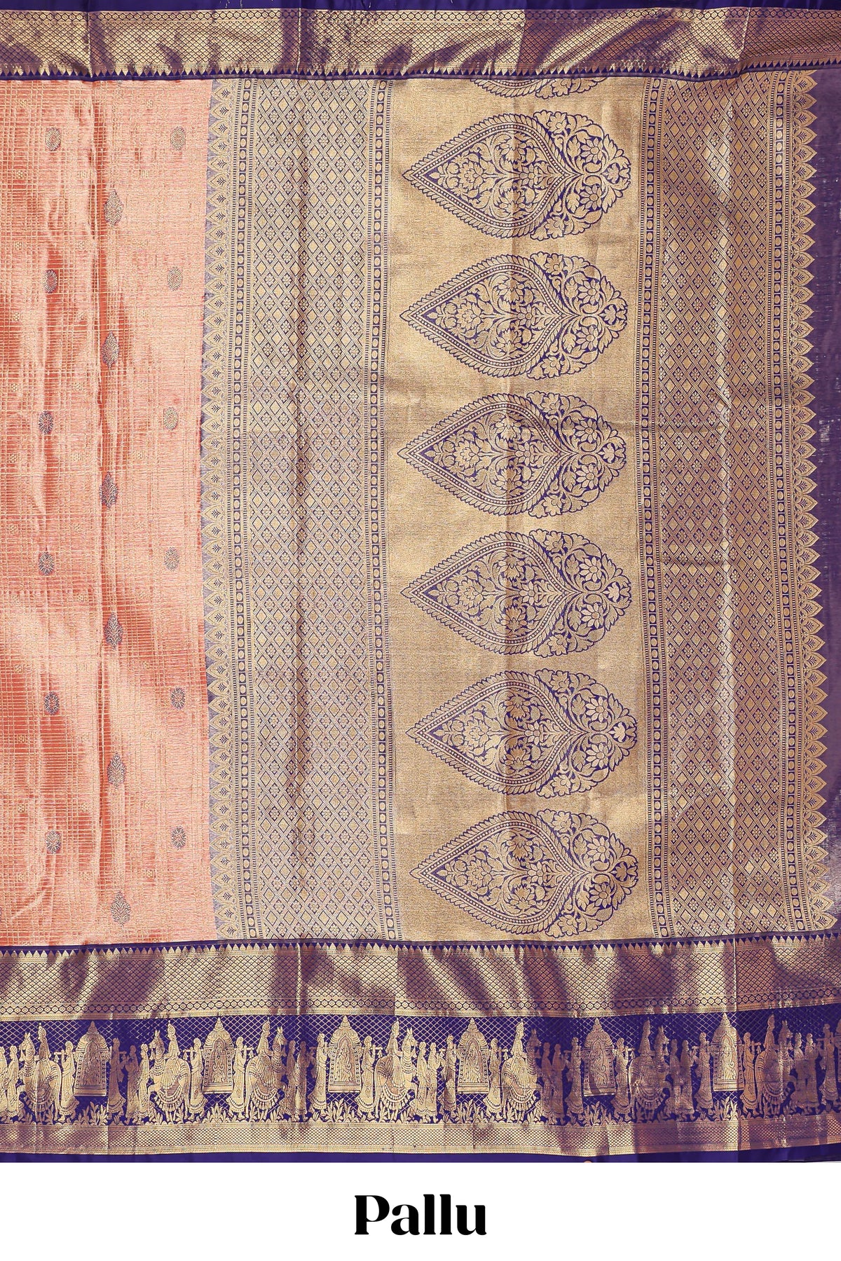 Orange geometric checked  floral motifs design with contrast palak zari design border and blouse
