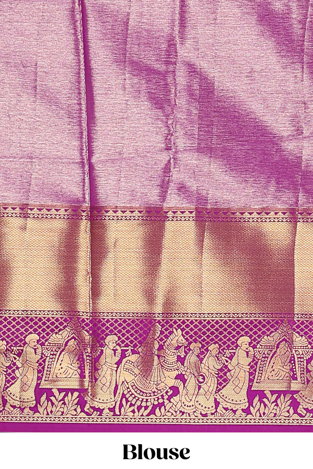 Peach geometric checked  floral motifs design with contrast palak zari design border and blouse