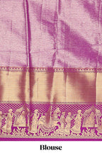 Peach geometric checked  floral motifs design with contrast palak zari design border and blouse