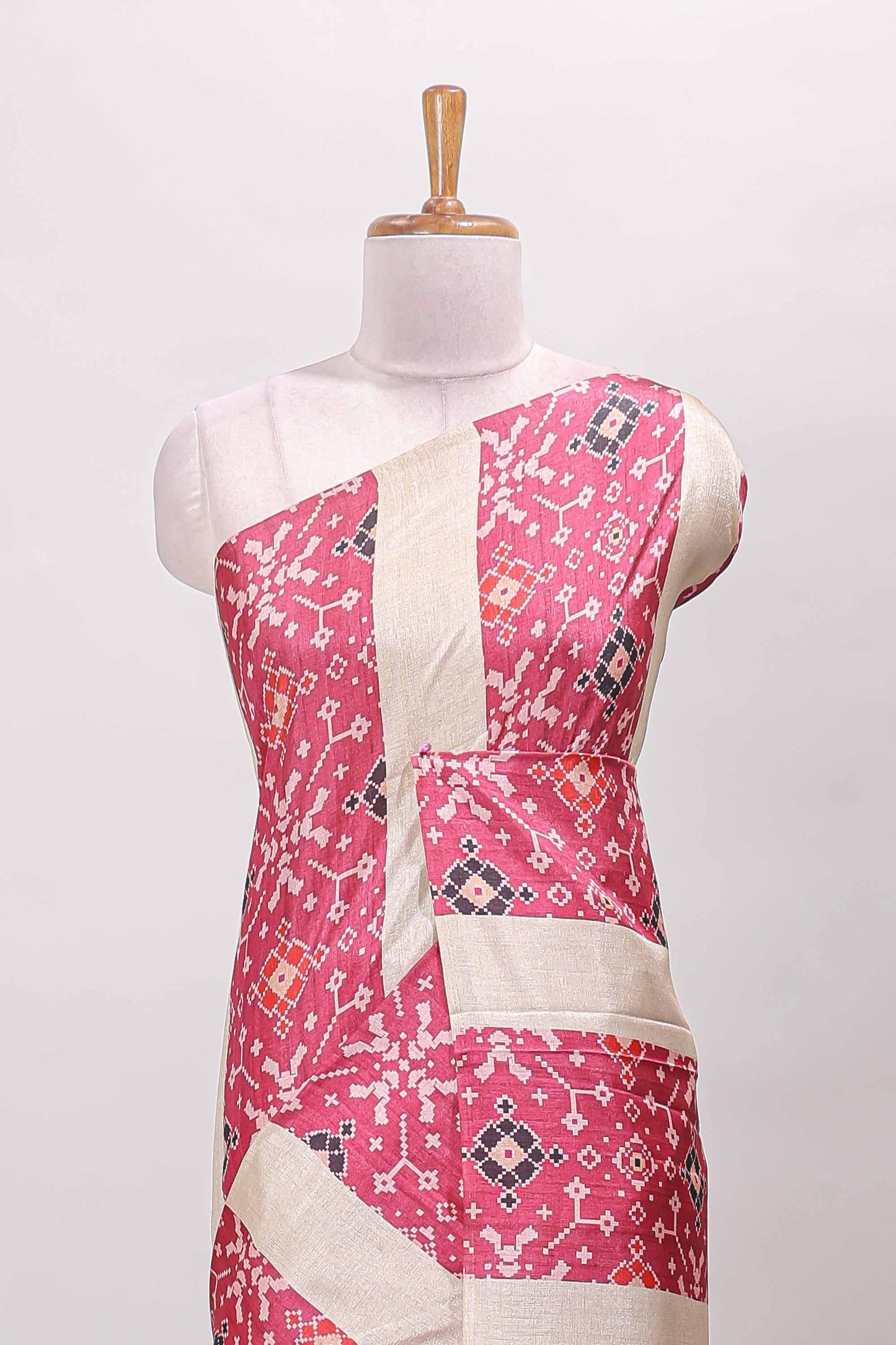 Borderless pink block stripes ikkat style tussar saree with self pallu and matching blouse