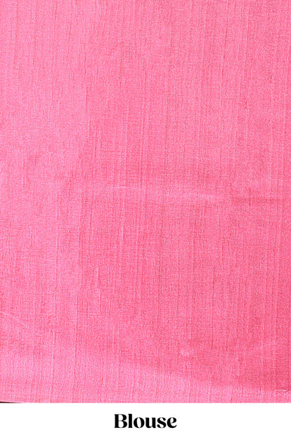 Borderless pink block stripes ikkat style tussar saree with self pallu and matching blouse