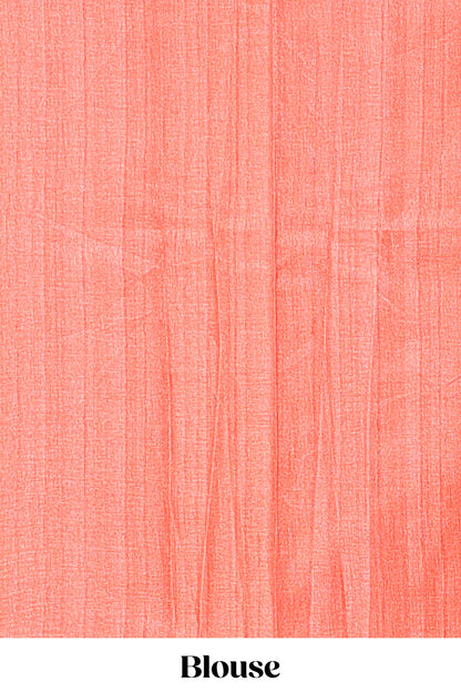 Borderless orange block stripes ikkat style tussar saree with self pallu and matching blouse