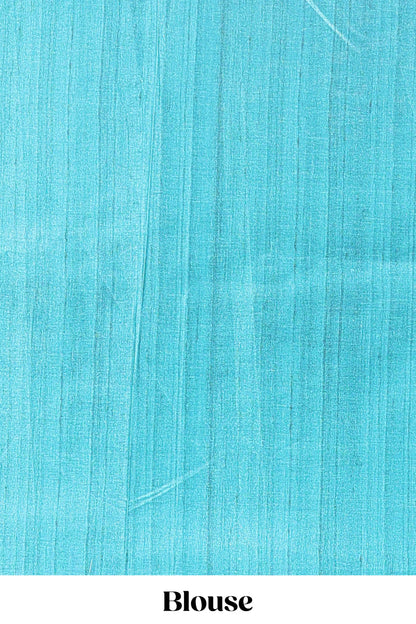 Borderless turquoise green block stripes ikkat style tussar saree with self pallu and matching blouse