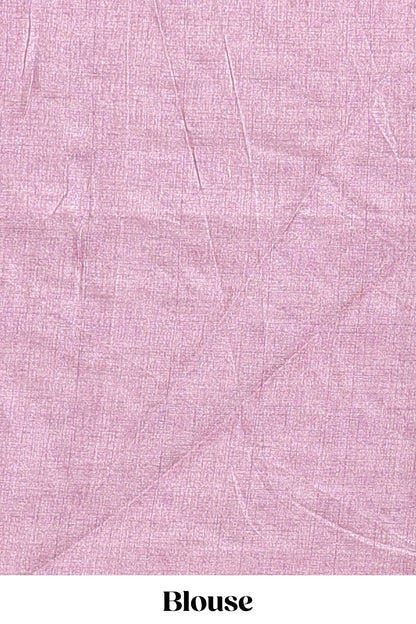 Borderless pink floral motifs art tussar saree with matching blouse and floral design pallu