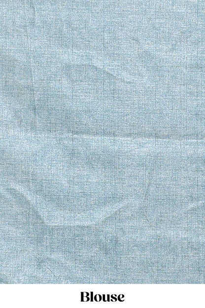 Borderless blue floral motifs art tussar saree with matching blouse and floral design pallu