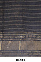 Yellow checked tussar saree with contrast black zari border and checked blouse