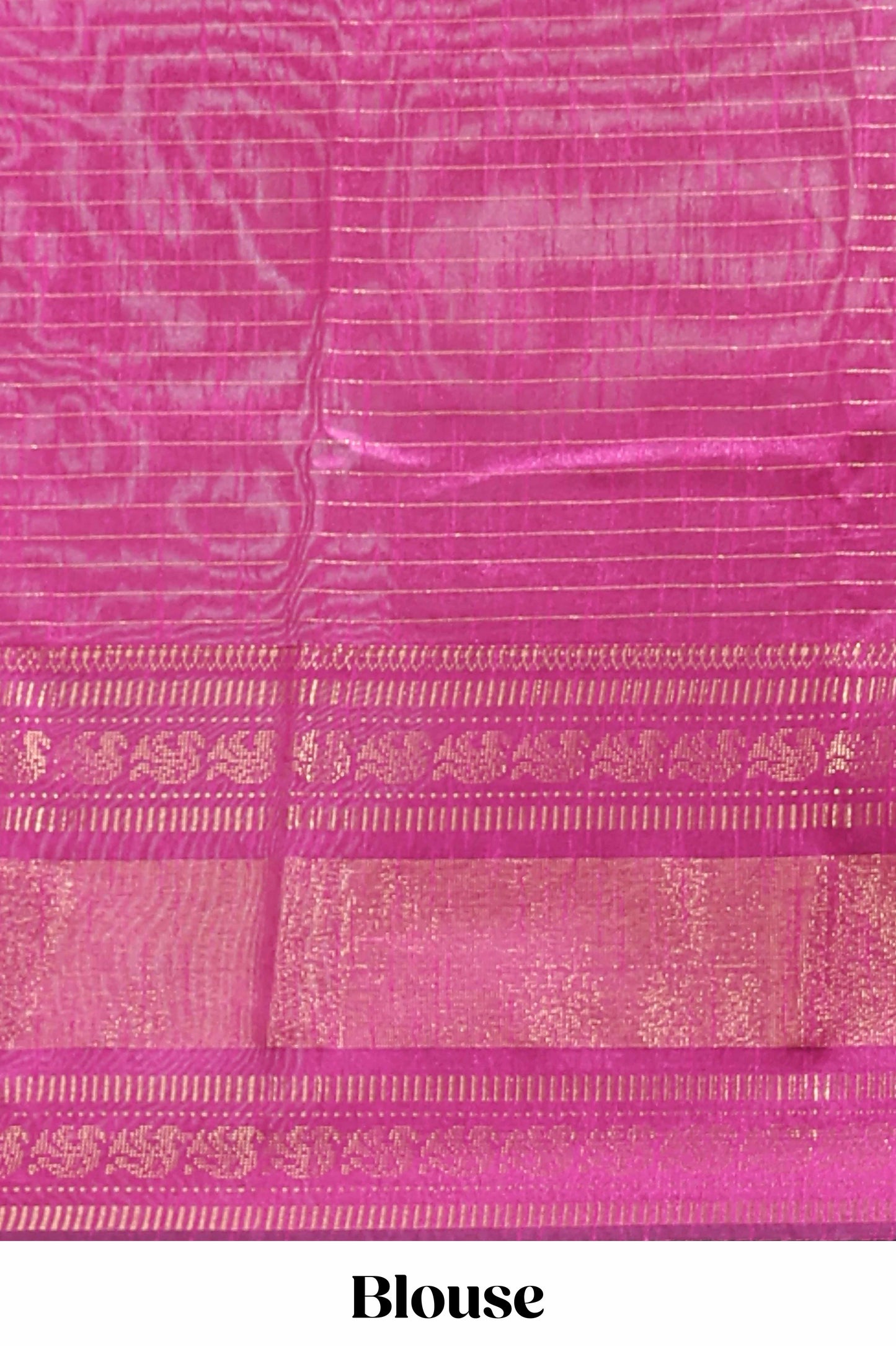 Beige checked tussar saree with contrast pink zari border and checked blouse