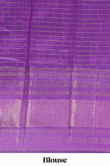Blue checked tussar saree with contrast violet zari border and checked blouse
