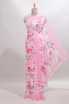 Pink floral design tussar saree with self border and matching blouse
