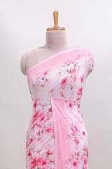 Pink floral design tussar saree with self border and matching blouse