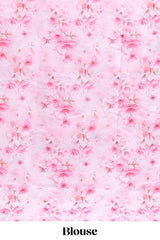 Pink floral design tussar saree with self border and matching blouse