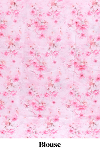 Pink floral design tussar saree with self border and matching blouse