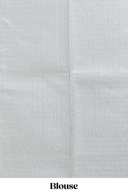 Sandal striped floral design tussar saree with contrast border and blouse