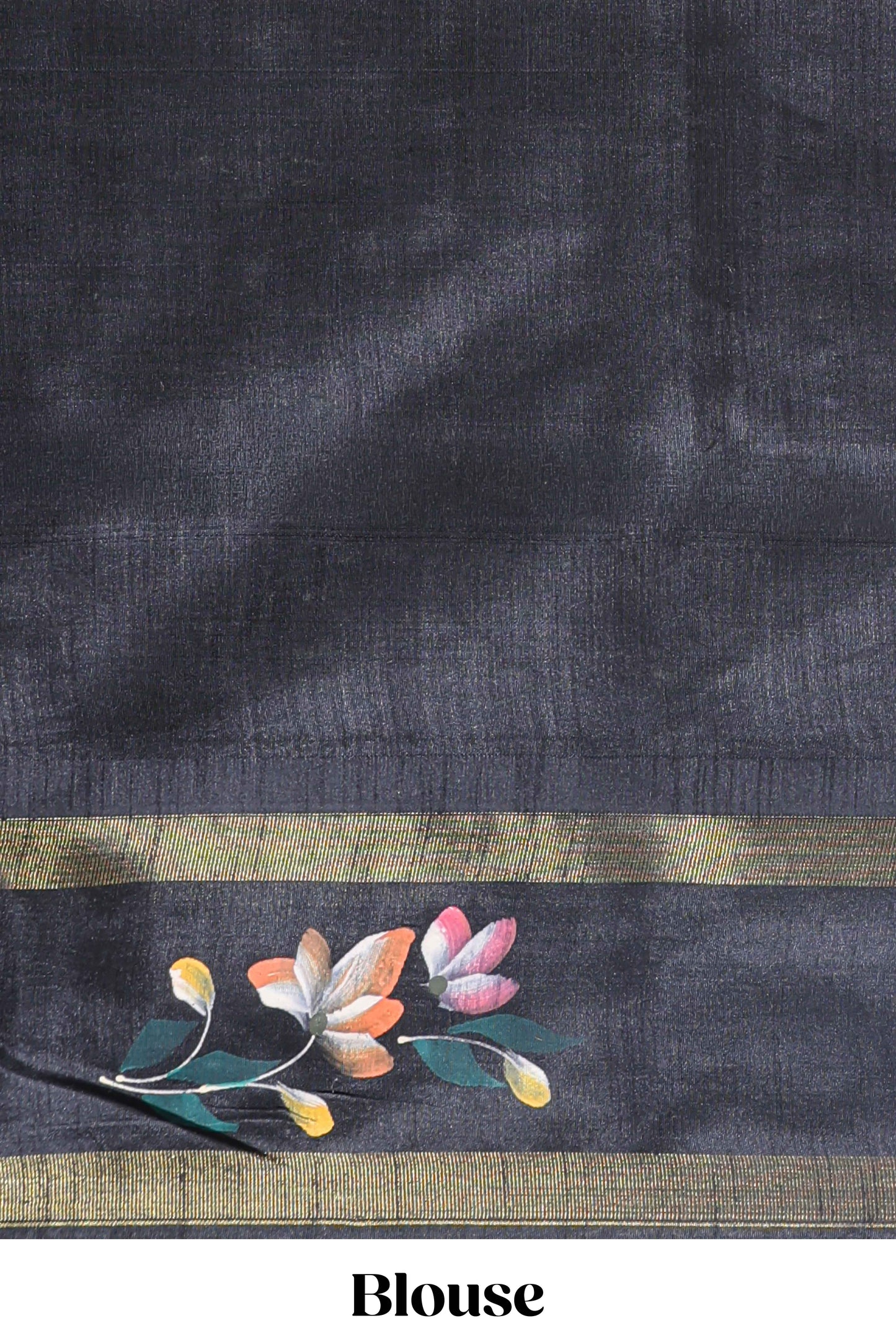 Beige checked semi tussar saree with contrast floral vine border and blouse