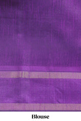 Green checked semi tussar saree with contrast violet floral vine border and blouse