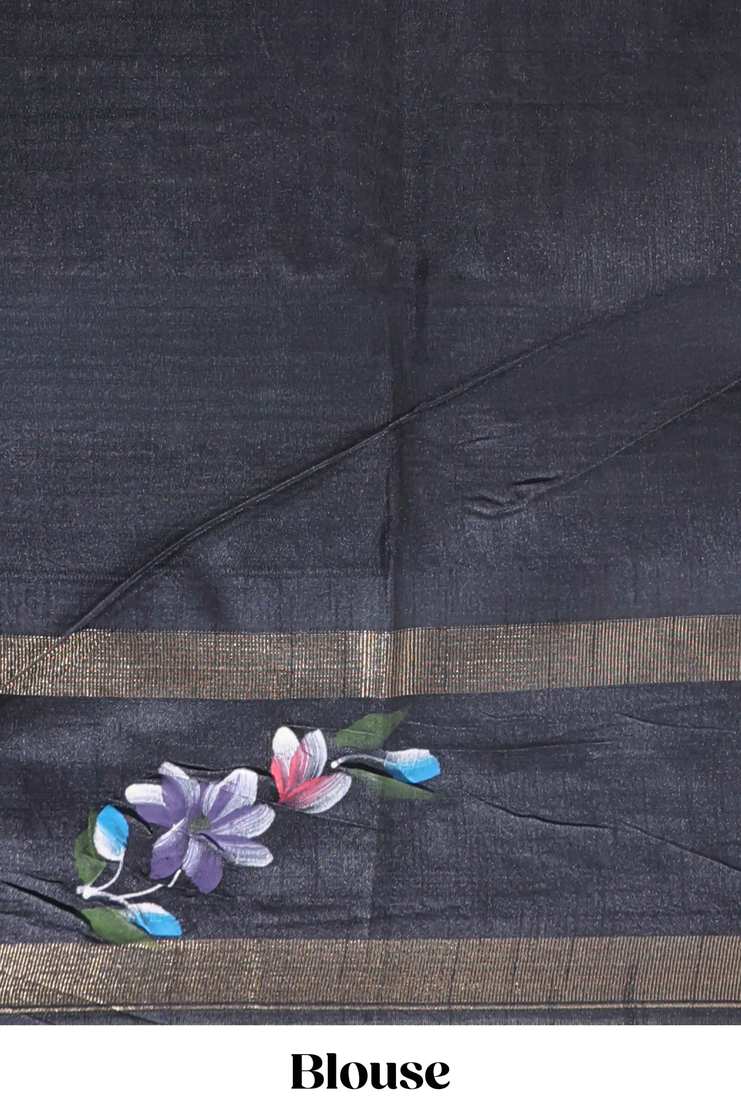 Grey checked semi tussar saree with contrast violet floral vine border and blouse