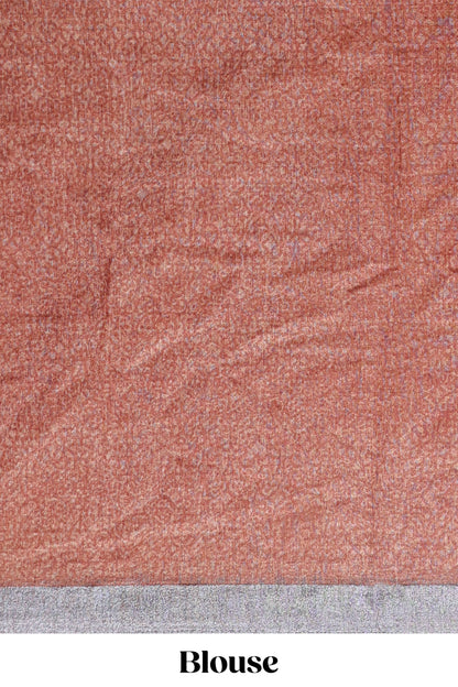 Brown geometric design semi tussar saree with contrast border and matching blouse