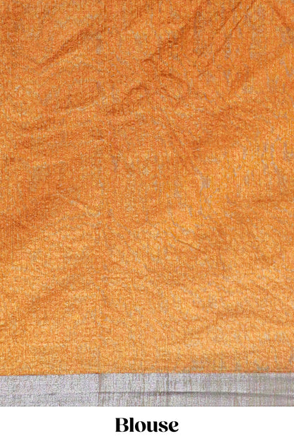 Mustard geometric design semi tussar saree with contrast border and matching blouse