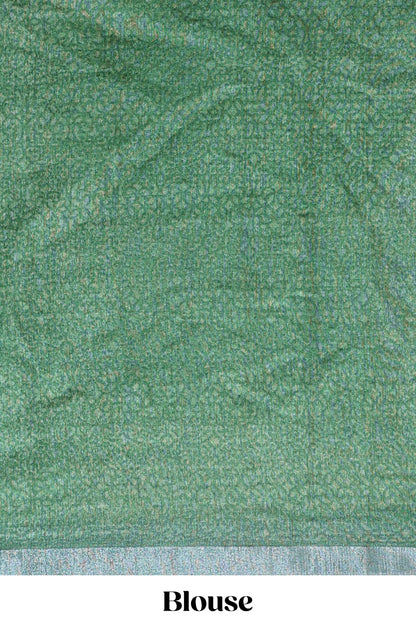 Green geometric design semi tussar saree with contrast border and matching blouse