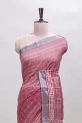 Onion pink geometric design semi tussar saree with contrast border and matching blouse