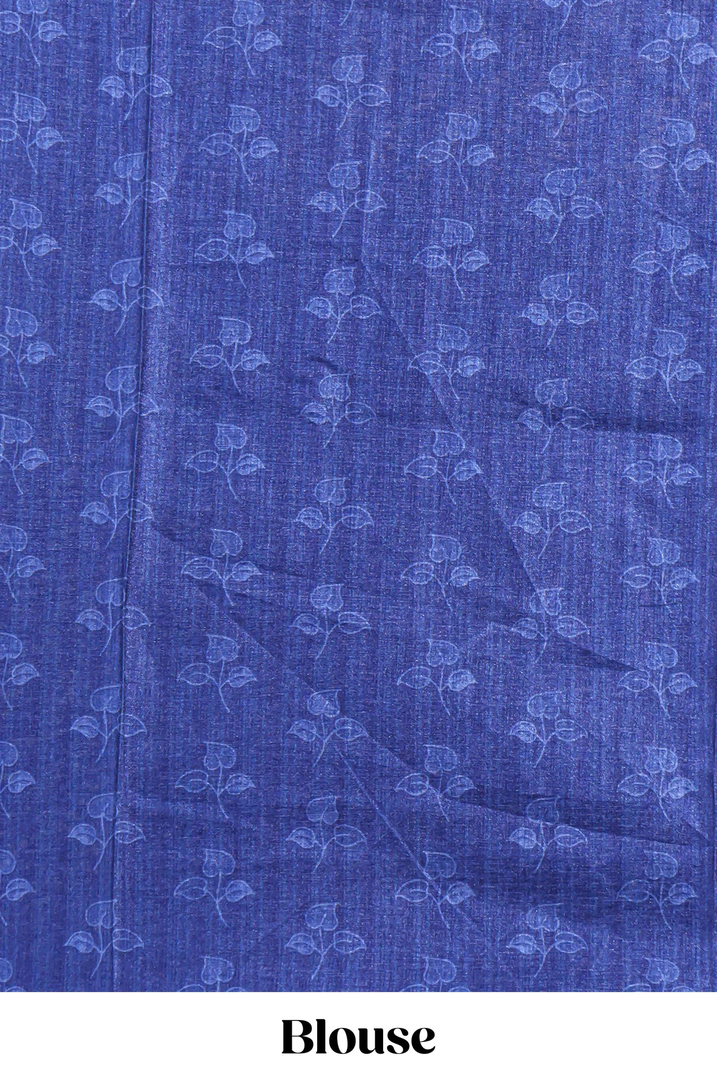 Blue madhubani style floral & peacock design tussar saree with self border and matching blouse