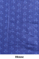 Blue madhubani style floral & peacock design tussar saree with self border and matching blouse
