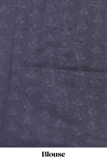 Black madhubani style floral & peacock design tussar saree with self border and matching blouse
