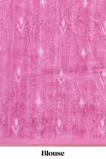 Pink kalamkari style pattachitra storytelling motifs tussar saree with self border and matching blouse