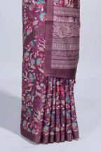 Maroon floral design tussar saree with self zari border and matching blouse