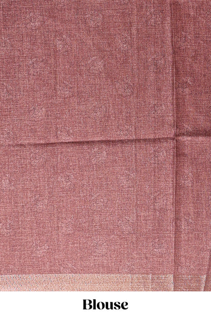 Brown floral design tussar saree with self zari border and matching blouse