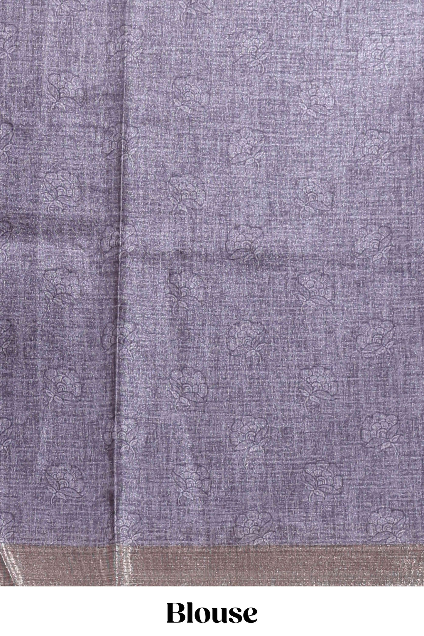 Grey floral design tussar saree with self zari border and matching blouse