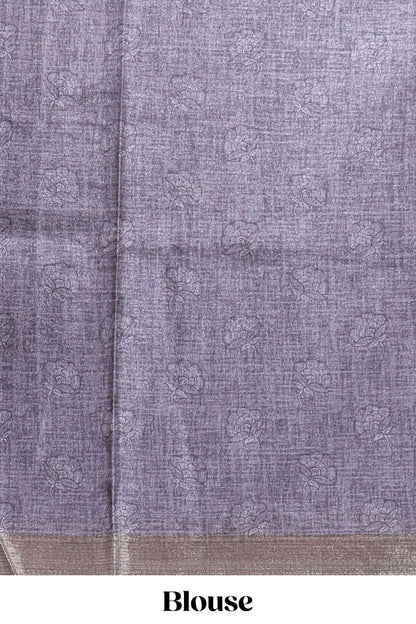 Grey floral design tussar saree with self zari border and matching blouse