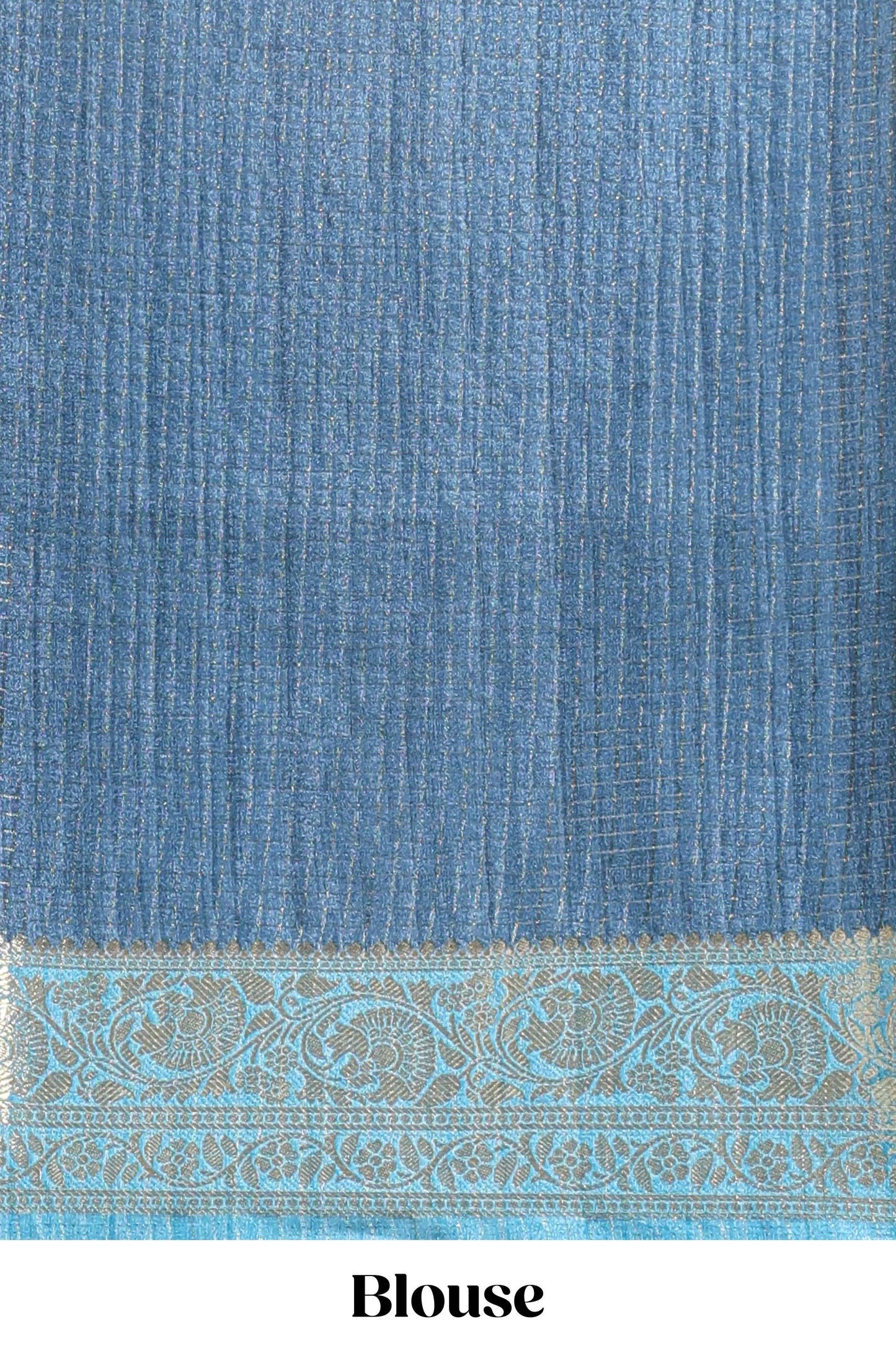 Blue checked madhubani style tussar saree with contrast zari border and matching blouse