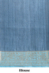 Blue checked madhubani style tussar saree with contrast zari border and matching blouse