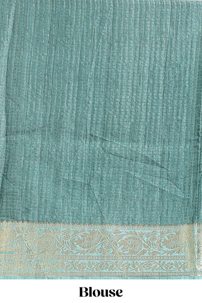 Green checked madhubani style tussar saree with contrast zari border and matching blouse