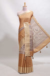 Sandal checked madhubani style tussar saree with contrast zari border and matching blouse