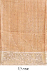 Sandal checked madhubani style tussar saree with contrast zari border and matching blouse